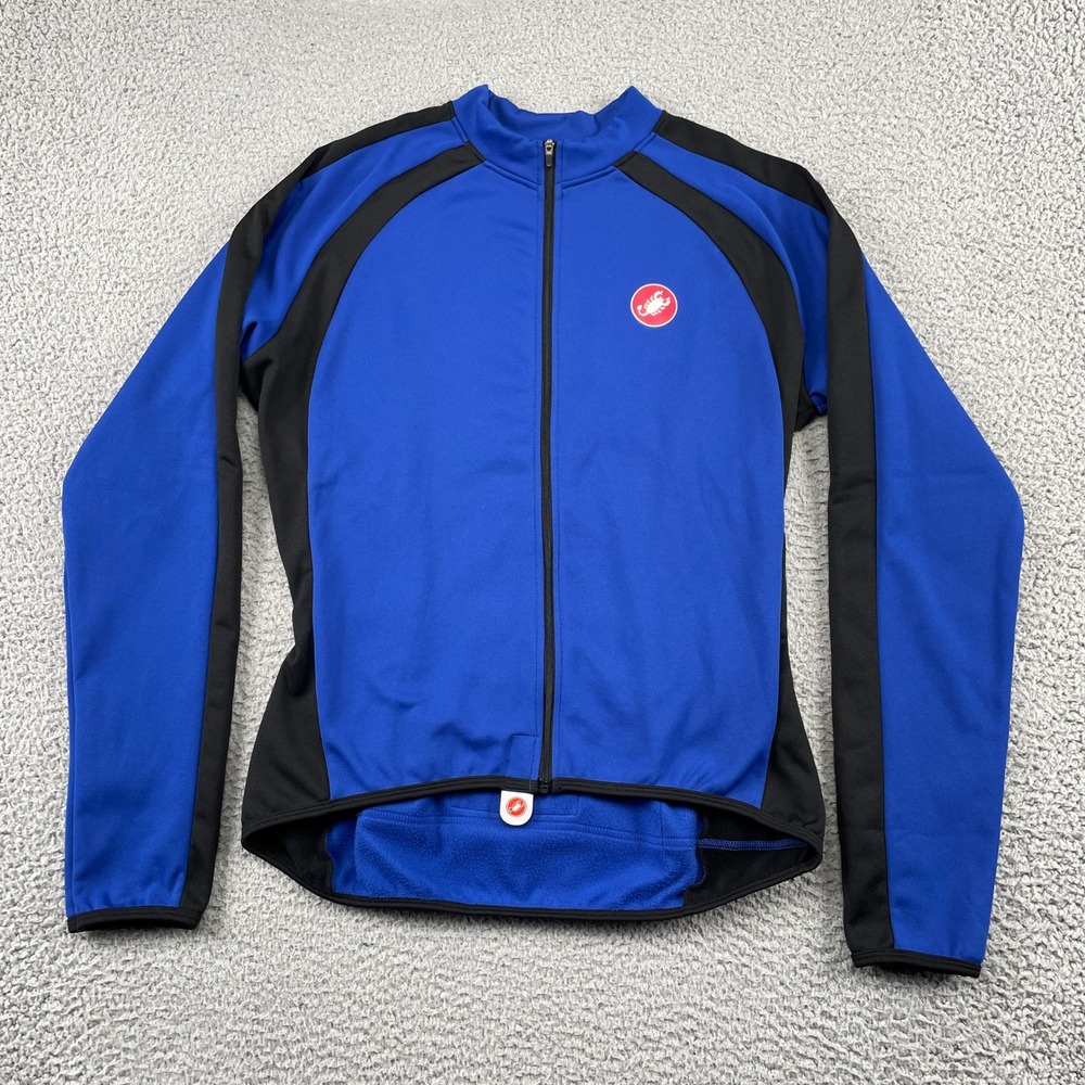 Castelli Cycling Jersey Mens Large Blue Long Sleeve Full Zip Fleece Lined Logo